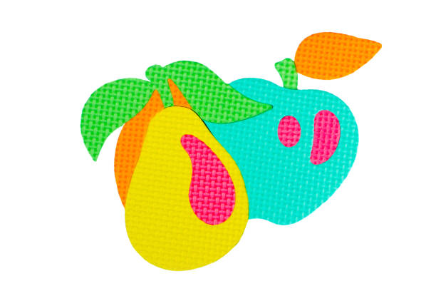 Image of colored fruits, toys on the white background
