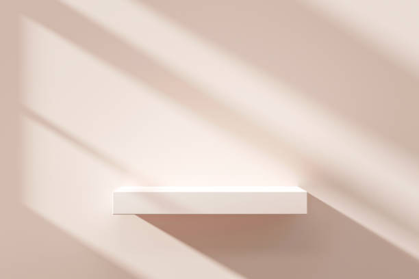 Empty window light shelf 3d background of modern interior room table display space abstract counter product or blank design white presentation home backdrop on sunlight desktop clean on house studio.