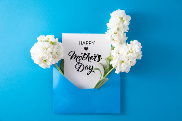 istock White Flowers with White Greeting Card in Blue Envelope 1391928083