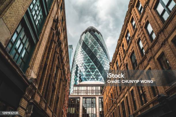 London Cityscape With The Gherkin Building Stock Photo - Download Image Now - Old, Building Exterior, London - England