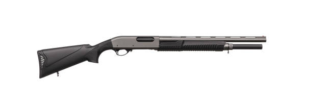 istock Pump-action 12 gauge shotgun isolated on a white background. A smooth-bore weapon with a wooden stock. 1391932432