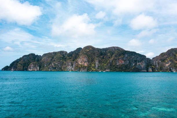 ko phi phi don or phi phi island is the famous tropical island for travel vacation in krabi province, thailand - thailand beach nautical vessel phuket province imagens e fotografias de stock