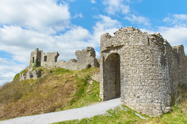 ドゥナマーゼ城の岩の遺跡は、アイルランドのポートレーズにある歴史的な建物です。旅行場所のランドマーク。 - 歴史的建造物 写真 ストックフォトと画像