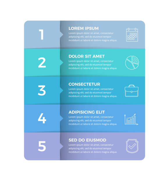 infografik-vorlage mit 5 stufen - fünf gegenstände stock-grafiken, -clipart, -cartoons und -symbole