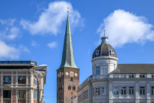 Aarhus Cathedral and skyline of Aarhus, Denmark