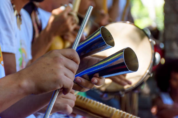 Metal percussion instrument Metal percussion instrument used in Brazilian samba music percussion instrument stock pictures, royalty-free photos & images