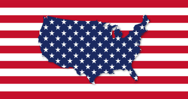 istock Flag USA. Stars and stripes pattern background with map United States. 1391940460