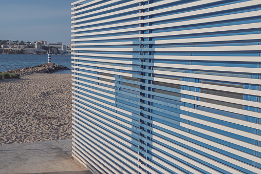 Life guard and medical station at a public beach, Palma Nova, Calvia, Mallorca.