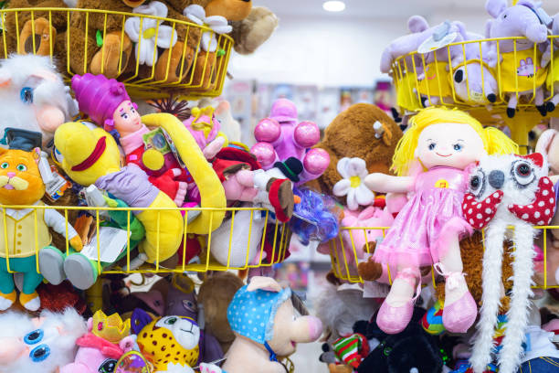 many plush toys, sale stock photo