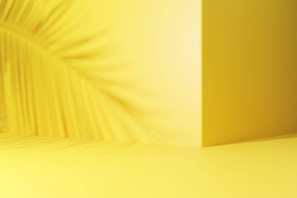 istock Palm leaf shadow on yellow wall abstract background. Copy space of product presentation and tropical summer concept. 1391942986