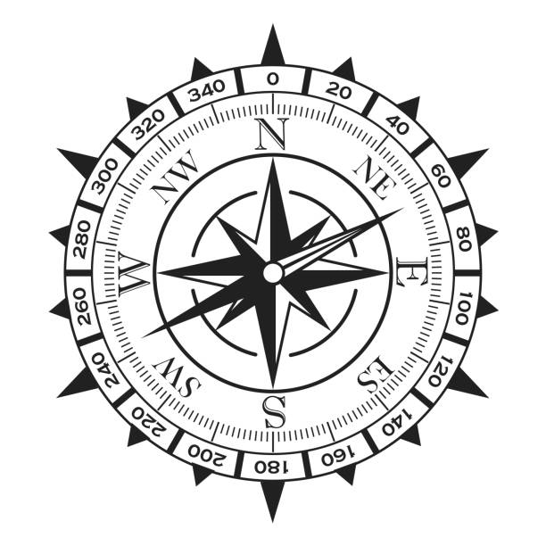 kompass mit einer rose der winde. - compass compass rose north direction stock-grafiken, -clipart, -cartoons und -symbole