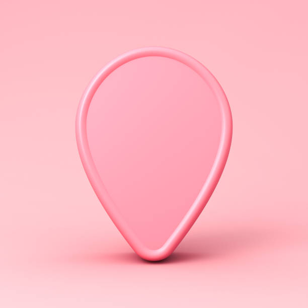 Blank location sign pin or idea signage board mock up stand isolated on pink pastel color background minimal conceptual 3D rendering stock photo