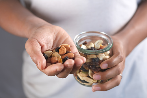 a bowl of mixed nut top down.