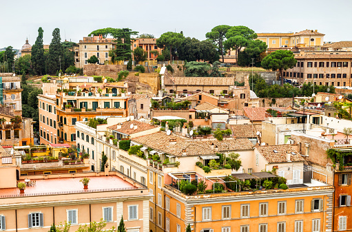 Panoramic view at downtown of city of Rome, the capital of Italy characterized with great European architecture and a good weather. Rome skyline view on a sunny day