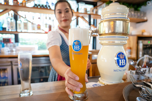 Bangkok,Thailand Nov 6,2019 : HB or Hofbräu beer is imported Bangkok,Thailand Nov 6,2019 : HB or Hofbräu beer is imported directly from the brewery in Munich, Germany. People making Beer Party.