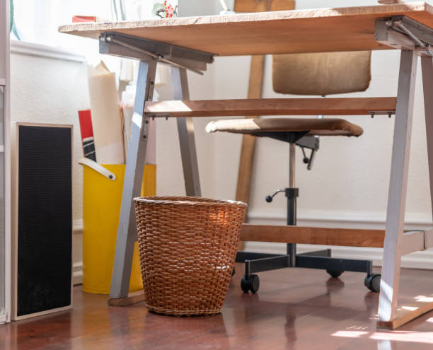 istock Students desk with chair and a bin 1391951398