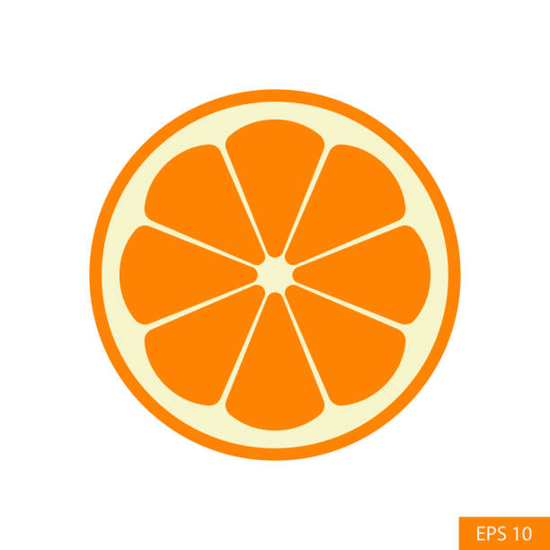 halbgeschnittenes orangefarbenes vektorsymbol im flachen stil für website-design, app, ui, isoliert auf weißem hintergrund. eps 10 vektorillustration. - orange stock-grafiken, -clipart, -cartoons und -symbole