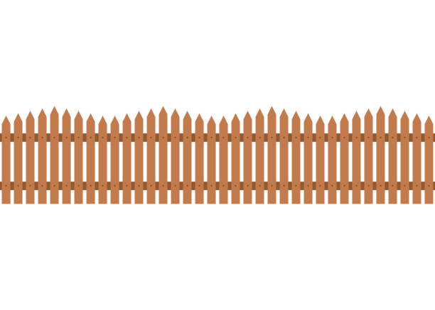 Brown wood fence seamless pattern, wooden decorative border, graphic boundary background. Garden or house wood fencing. Rural fence on farm for animal, barrier for garden. Vector illustration Brown wood fence seamless pattern, wooden decorative border, graphic boundary background. Garden or house wood fencing. Rural fence on farm for animal, barrier for garden. Vector illustration palisade boundary stock illustrations