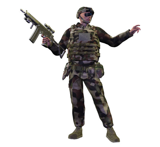 Soldier in uniforme with rifle, 3d illustration