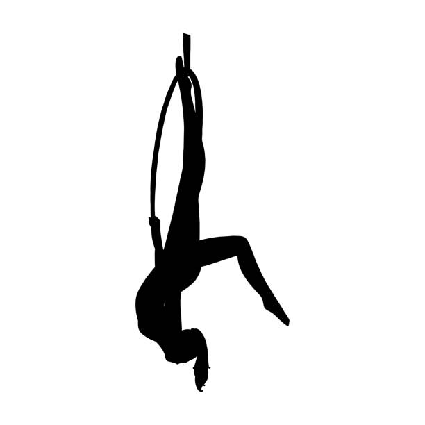 aerial weibliche turner silhouette im reifen. aerial gymnastics stunt. vektorillustration - female stripper stock-grafiken, -clipart, -cartoons und -symbole