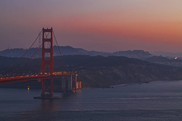 After sunset view on the Golden Gate bridge San Francisco, California.