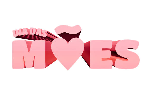 3d Mothers day greeting card, flyer and social media post template. Mothers Day Written in Brazilian Portuguese, Composition 3d Render Isolated On White.