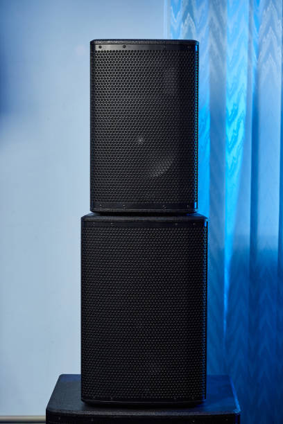 istock High-end loudspeakers. Music Studio speakers. Sound system for sound recording studio. Professional hi-fi speaker box. Audio equipment for home theater. Electronic music concept. 1391971861