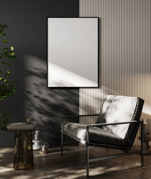 istock Modern interior composition with gray lounge chair and decor. 3d render illustration mock up. 1391972761