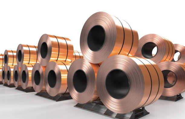 istock roll of copper sheets or heap of copper tapes 1391974364