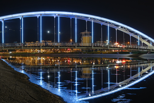 Long exposure of Juscelino Kubitschek Bridge at blue hour in Brasilia, Brazil.