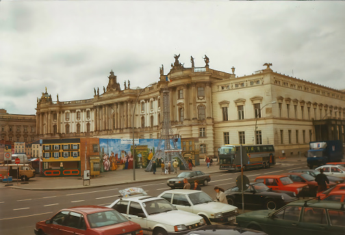 Berlin, Germany - September 1993: The streets of Berlin, Germany taken in 1993 shortly after the reunification of East and West Germany