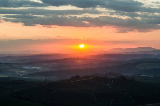 istock Aerial view of hilly area at sunset 1391976740