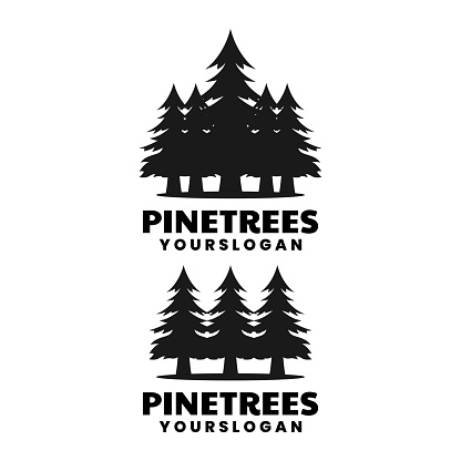 pine trees silhouette logo design template