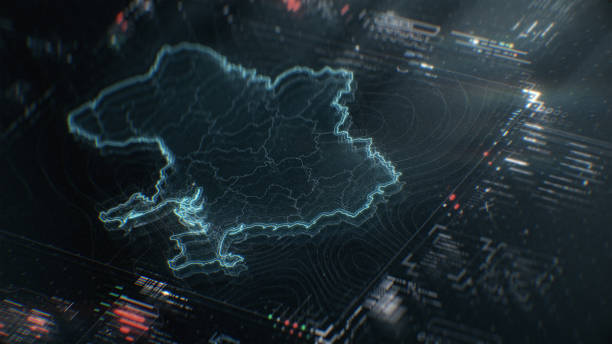istock Map of Ukraine infographics on digital screen 1391980182
