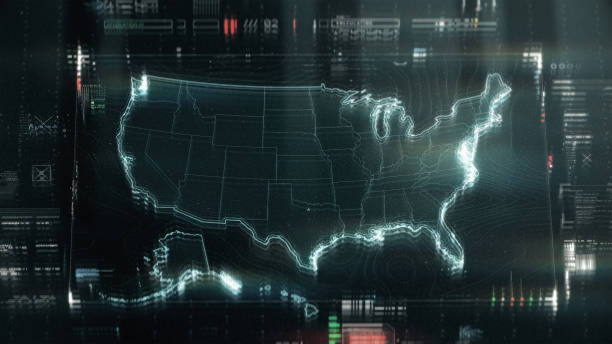 istock Map of USA infographics on digital screen 1391980200