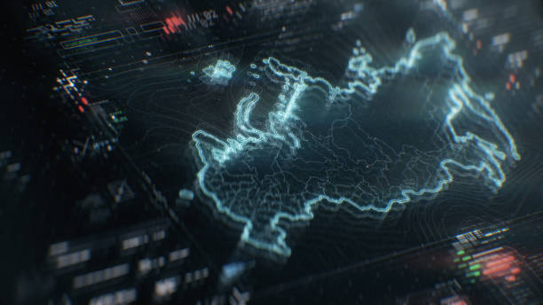 istock Map of Russia infographics on digital screen 1391980293