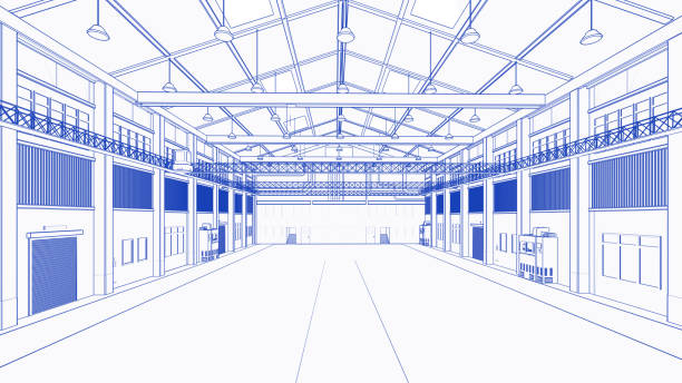 interior empty factory blueprint or draft - vehicle interior contemporary ceiling diagram imagens e fotografias de stock