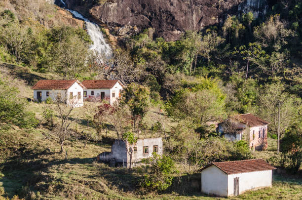 Abandoned old village near a waterfall, Usina Waterfall, Conceição das Pedras, Minas Gerais, Brazil.