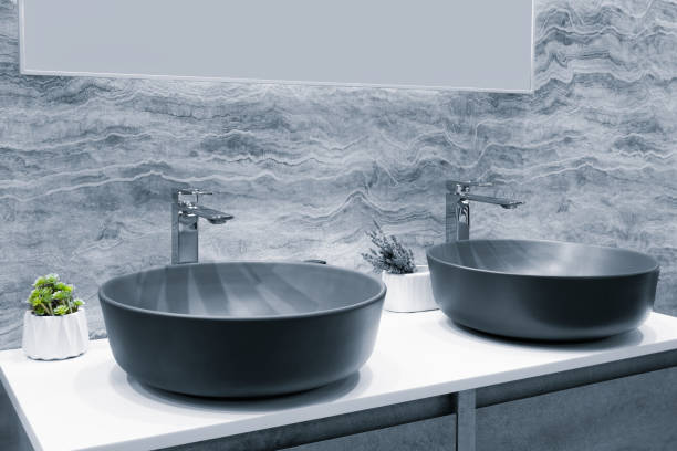 istock Bathroom interior with sink and faucet. 1391984891