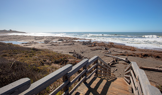 Stairs leading down to Moonstone Beach in Cambria on the Central Coast of California United States