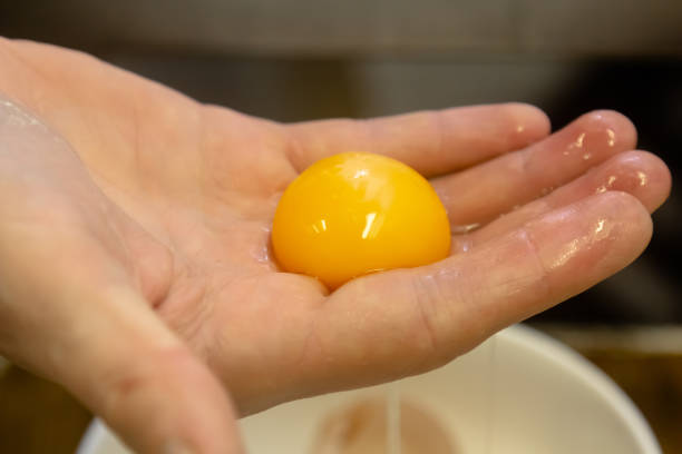 istock Egg yolk separate on the hand for cooking,food ingredient 1391984968