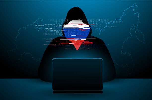 russischer hacker im kapuzenpullover - russische kultur stock-grafiken, -clipart, -cartoons und -symbole