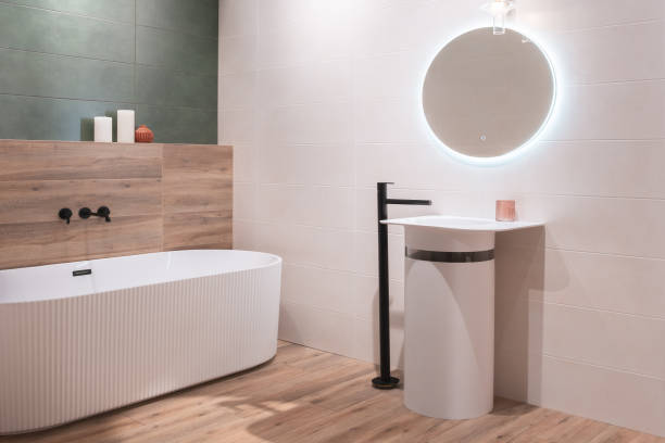istock Bathroom interior with sink and faucet. 1391985119