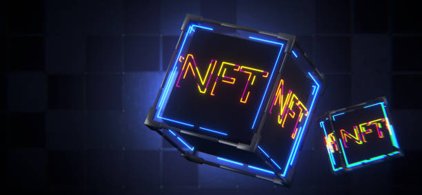 istock non fungible token. NFT technology concept. NFT inscription on a technological abstract cube. 3d render 1391994388