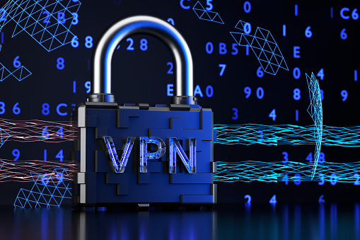 vpn technology concept. The concept of data protection technology using vpn. 3d render...