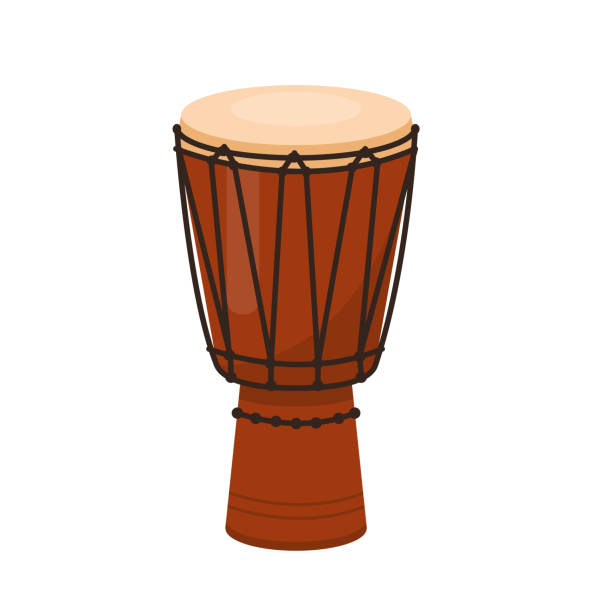 illustrations, cliparts, dessins animés et icônes de icône ethnique en bois djembé. tambour à main africain. instrument de musique à percussion folklorique. - ethnic music