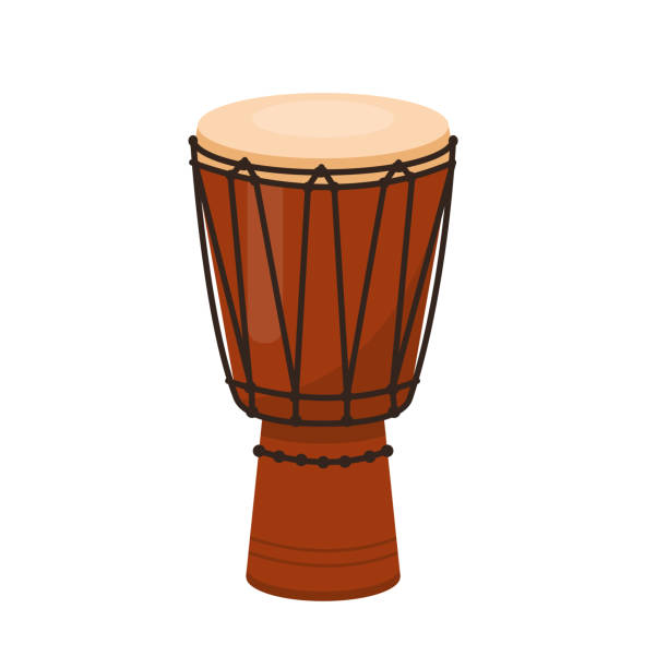 Ethnic wooden Djembe icon. African hand drum. Folk percussion musical instrument. Ethnic wooden Djembe icon isolated on white background. African hand drum djembe. Folk percussion musical instrument. Vector illustration in flat cartoon style. cartoon of a african bongo drums stock illustrations