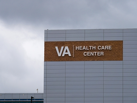 Veterans affairs administration, healthcare department building facade.