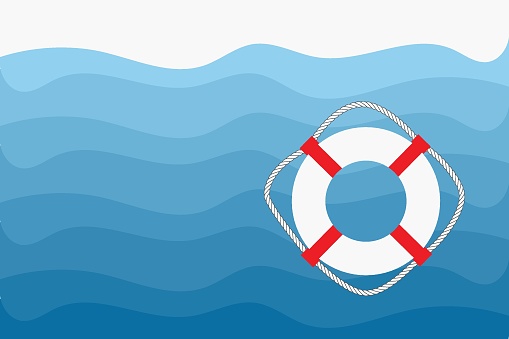 istock Lifebuoy in blue sea, vector illustration with copy space 1391997744