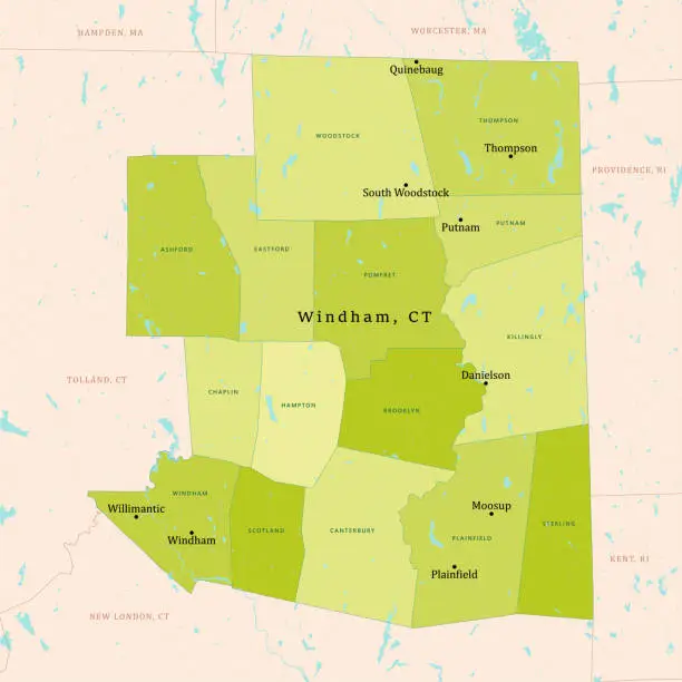 Vector illustration of CT Windham Vector Map Green